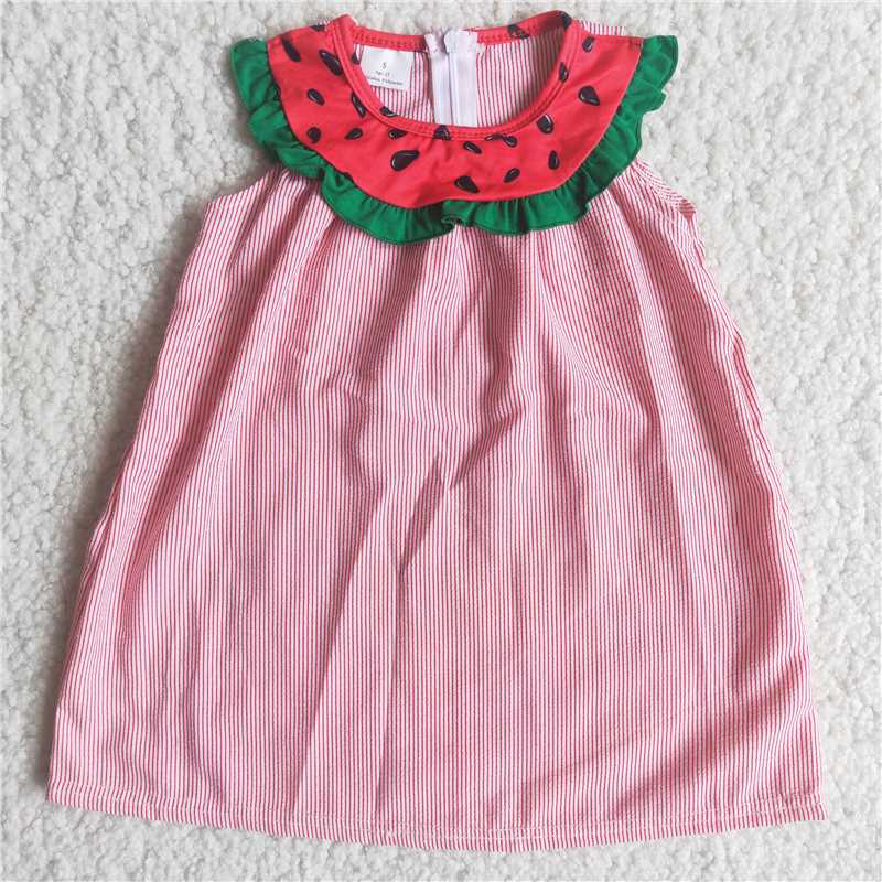 Watermelon red striped woven sleeveless dress