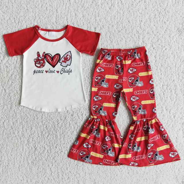 baby spring clothes short sleeve top with bell bottom pants children girl boutique outfits