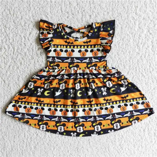 Halloween Pumpkin Flying Sleeve Dress