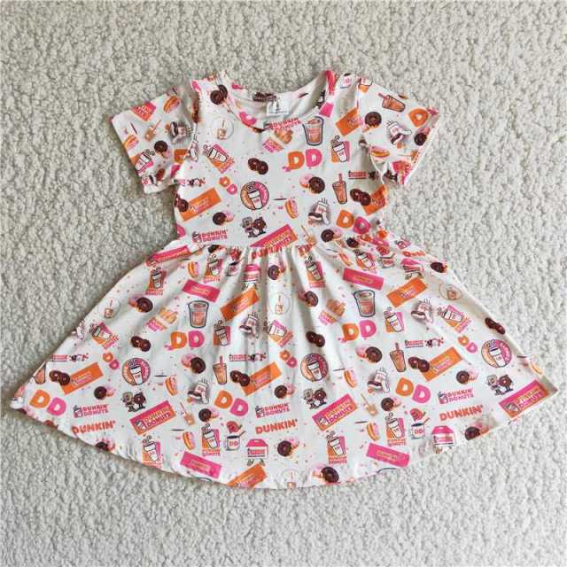 kids girl summer clothes donut short sleeve dress