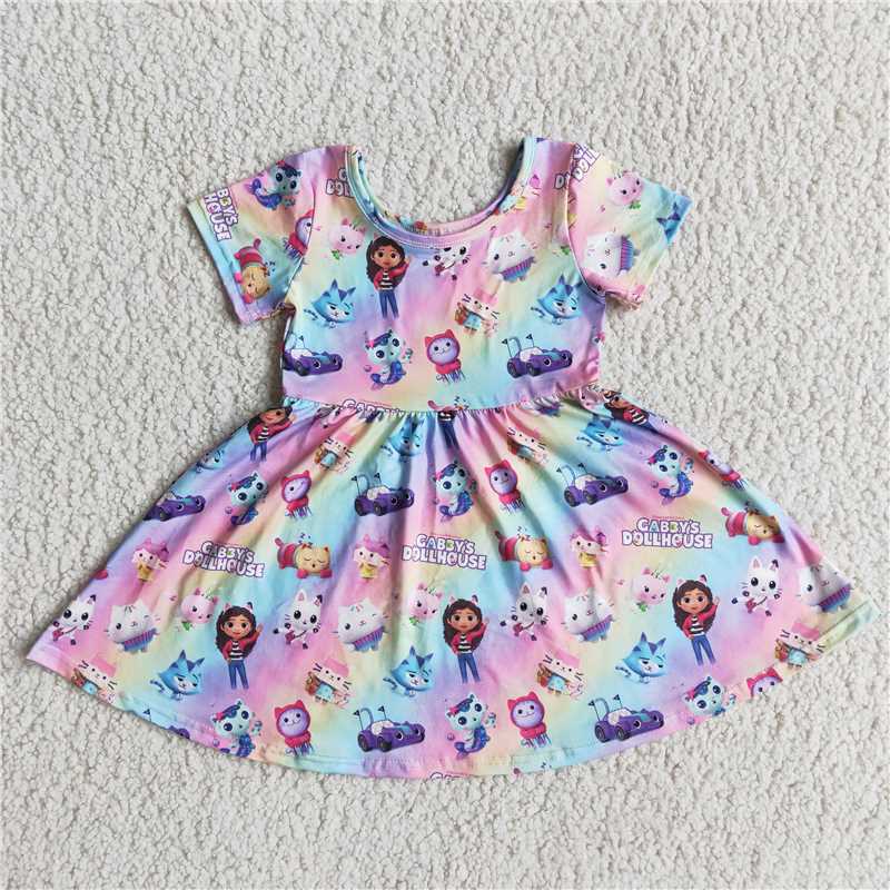 Cartoon pattern cat girl short sleeve dress