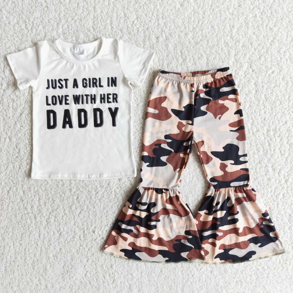 kids spring clothes short sleeve top with bell bottom pants girl boutique outfits