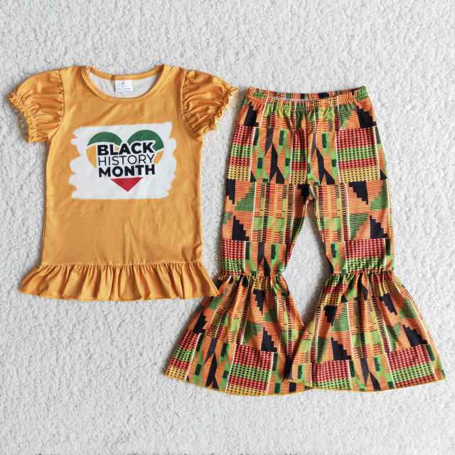 kids clothing short sleeve top with bell bottom pants girl boutique outfits