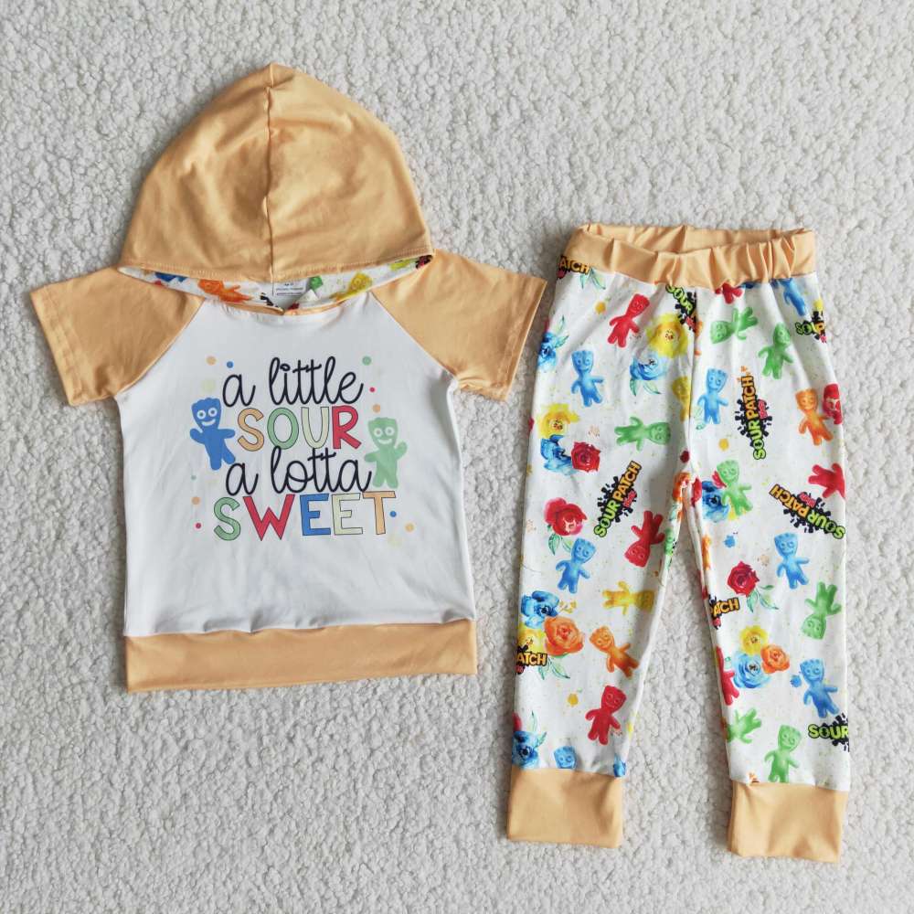 kids spring clothing short sleeve hooded top with pants children boy boutique outfits