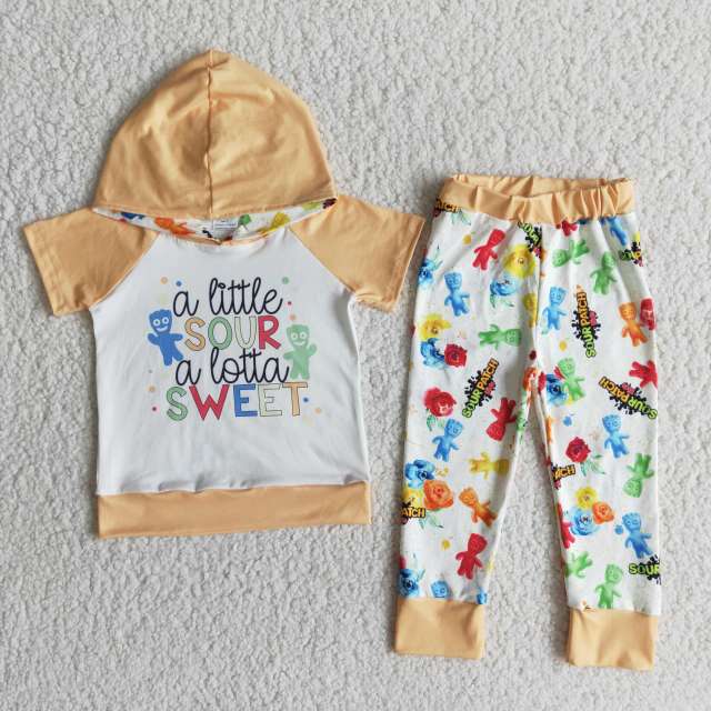 kids spring clothing short sleeve hooded top with pants children boy boutique outfits