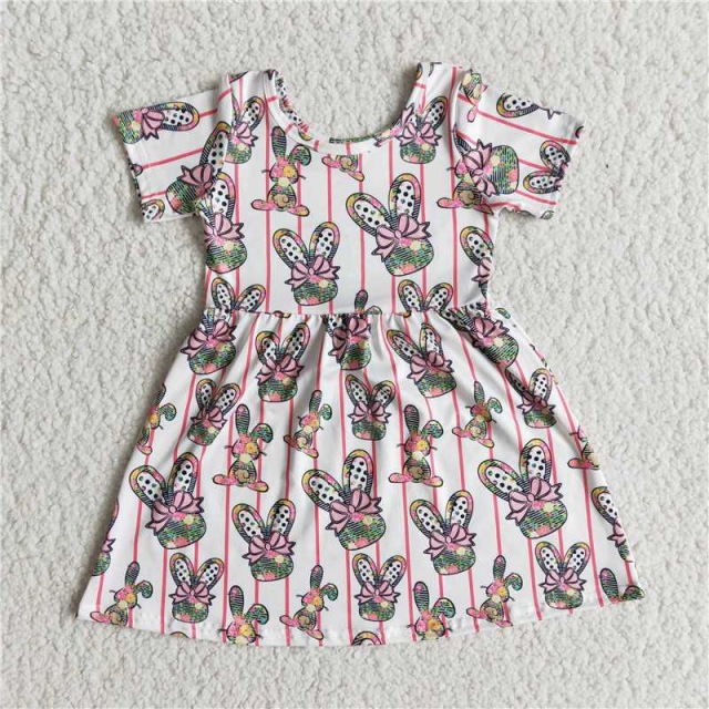 baby Easter clothes bunny print  short sleeve girl dress