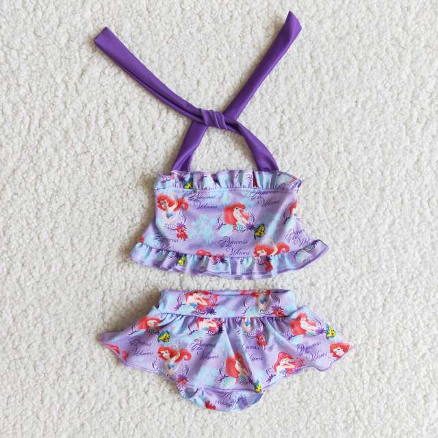 baby summer clothing sleeveless top with shorts cartoon print girl swimsuits