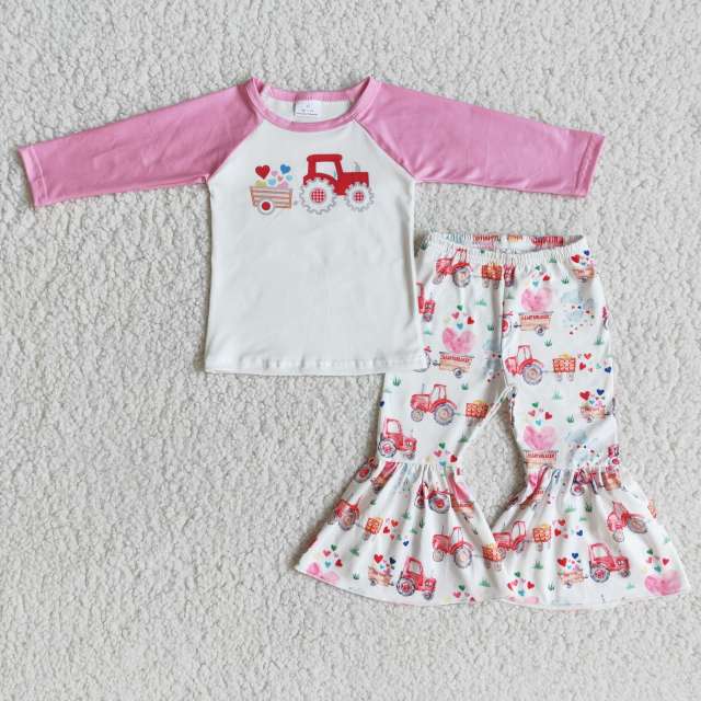 girl  Valentine's Day clothing long sleeve top with bell bottom pants  kids set