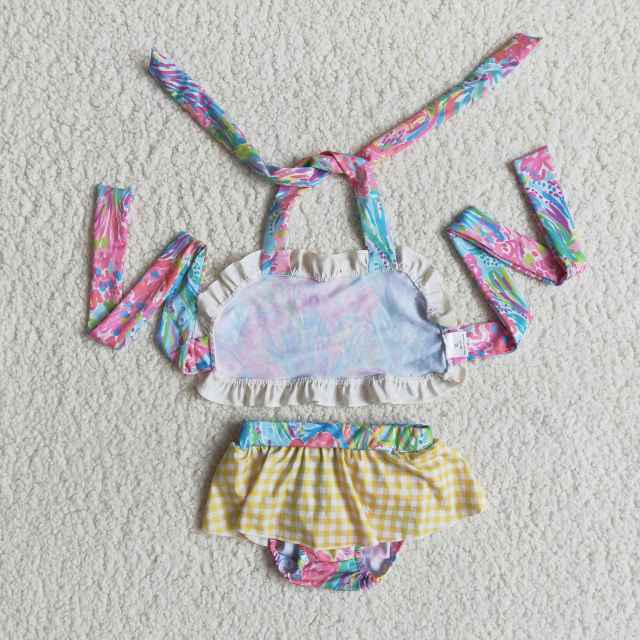 kids summer clothing sleeveless top with shorts tie dye girl swimsuits