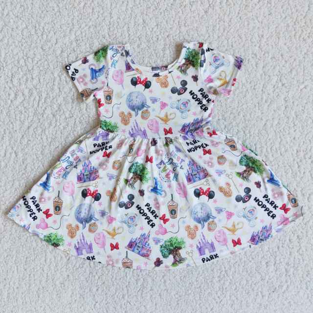 kids summer clothes cartoon print  short sleeve baby girl dress