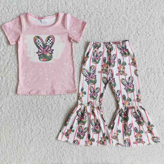 children Easter  clothing short sleeve top with pants bunny print  kids boutique outfits