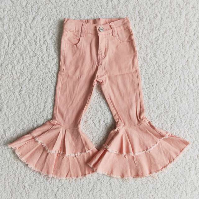 kids girl clothing light pink  baby girl  bell bottom denim material  pants
