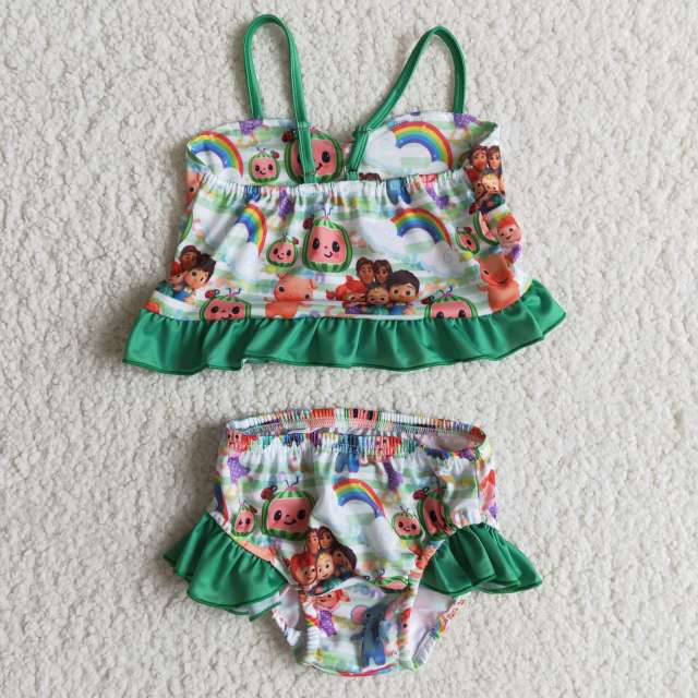 girl swimsuits Sling top with shorts cartoon print kids summer clothing