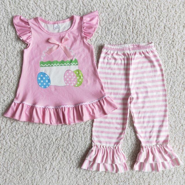 children Easter  clothing short sleeve top with pants print  kids boutique outfits
