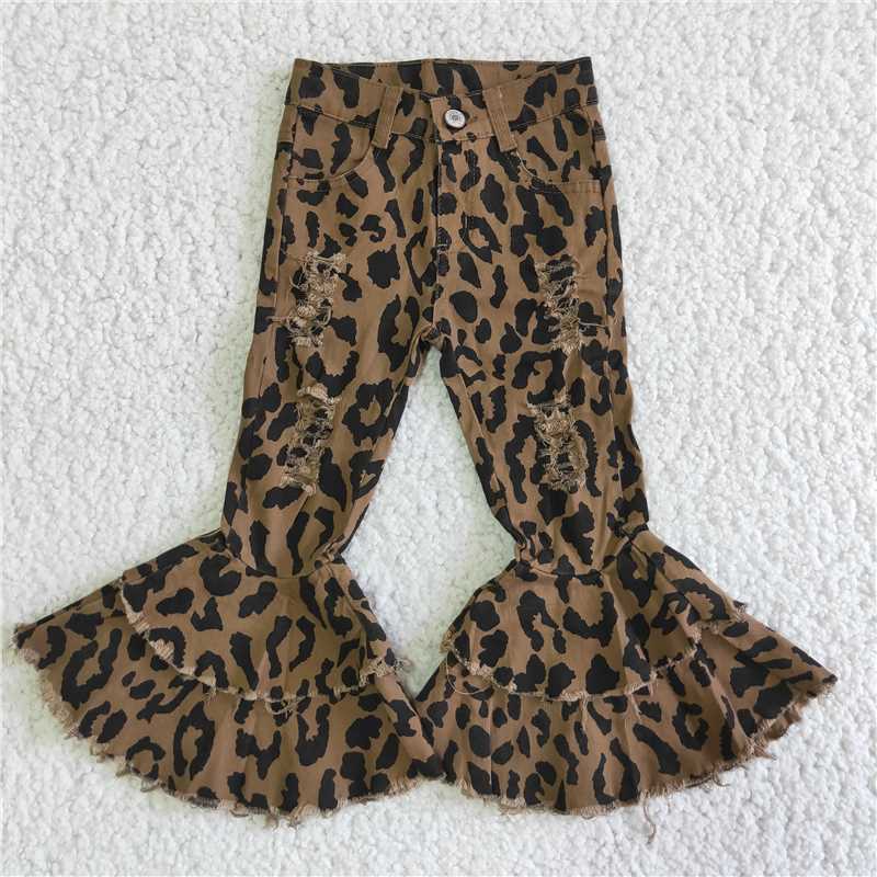 leopard-print double-layer jeans