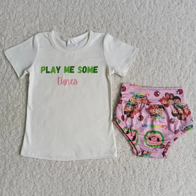 Cute girl's short sleeve bummier sets