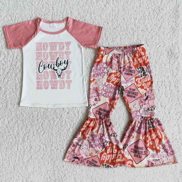 howdy cowboy print heifer girl set