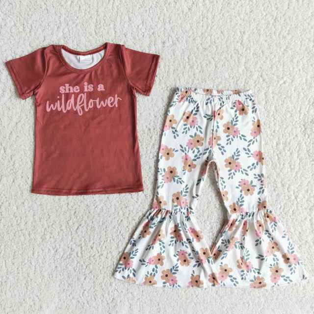 brown wildflower pattern girl set