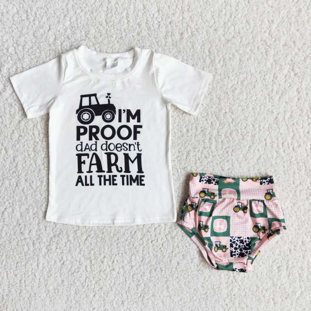 farm truck print girl bummies set