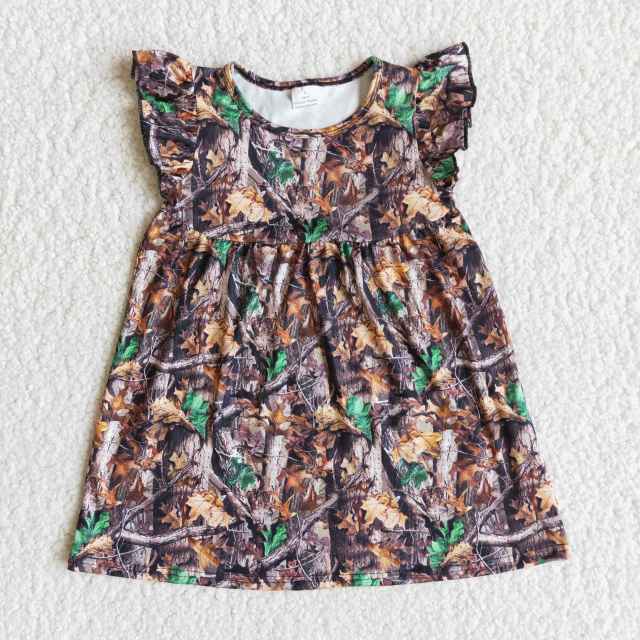 kid's summer  sleeveless dress dead leaves pattern
