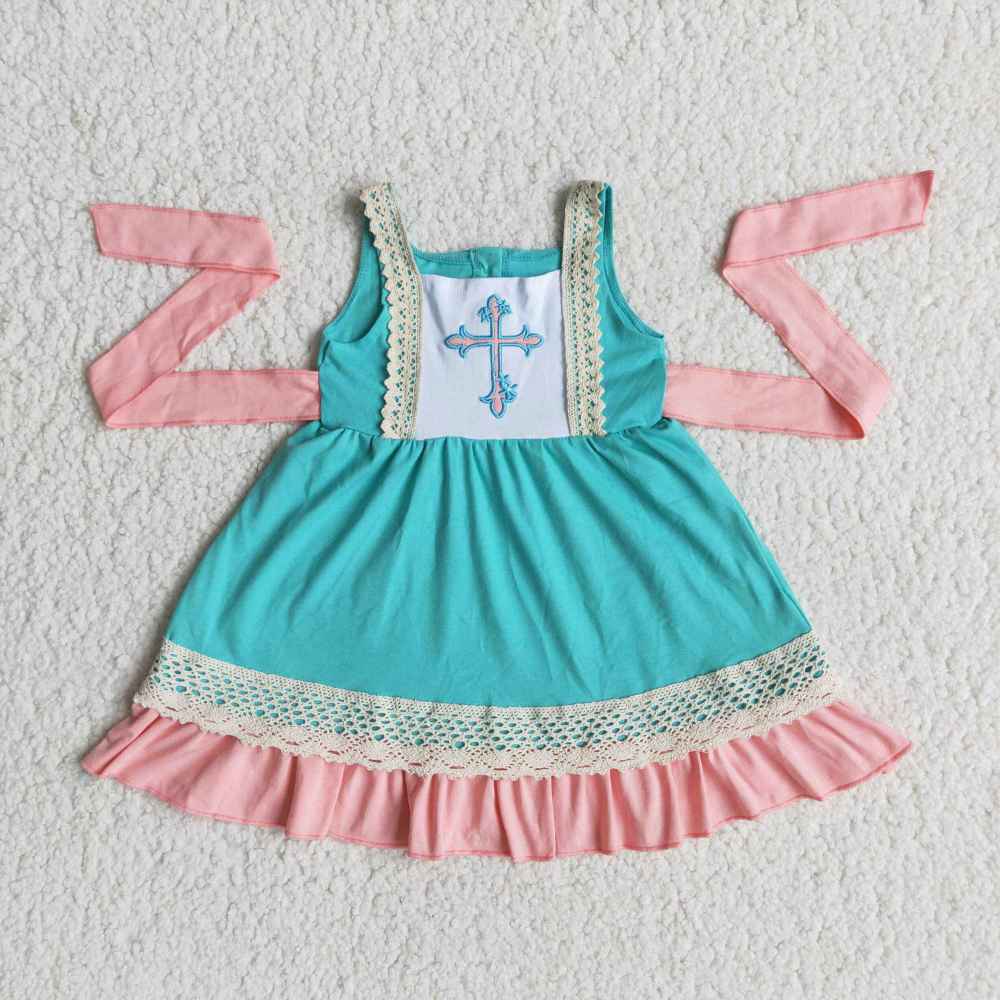 summer dress blue short sleeve belt dress