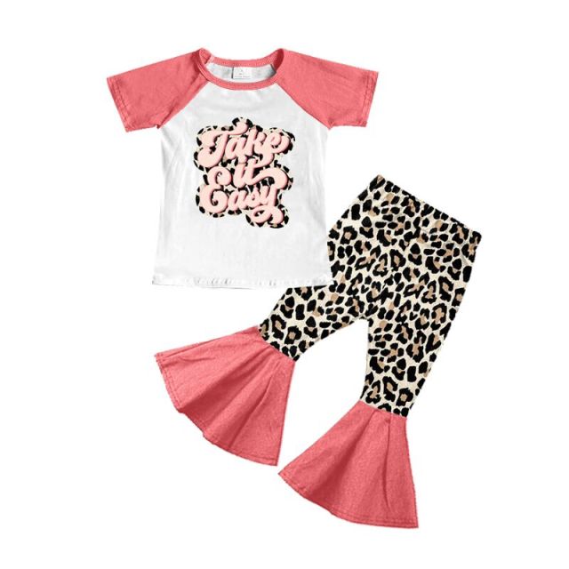 pink Leopard bell bottom pants outfit