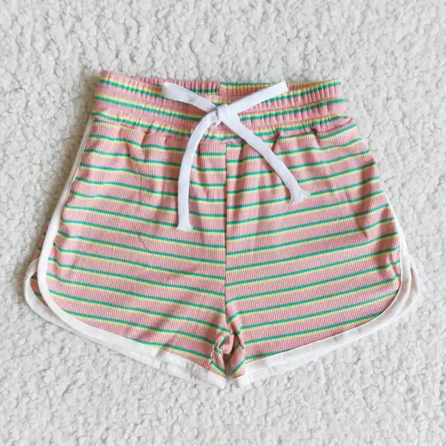 pink stripe girl's Adjustable tightness shorts