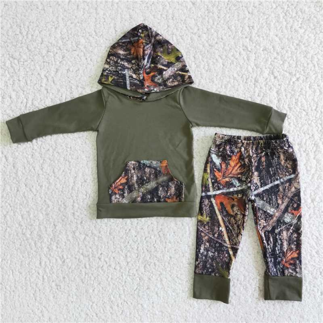 dark green casual wear set match boys hooded outfit
