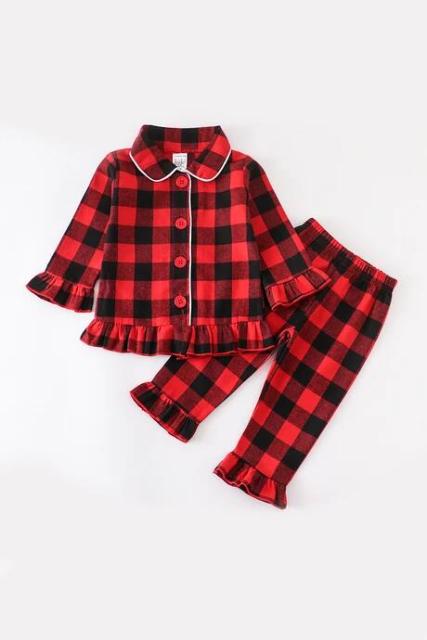 red checkered set match girl's outfit