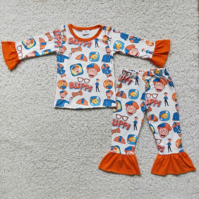 orange cartoon set match girl's outfit