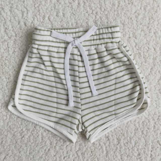 Kids Summer Cotton white Girls green stripes Shorts