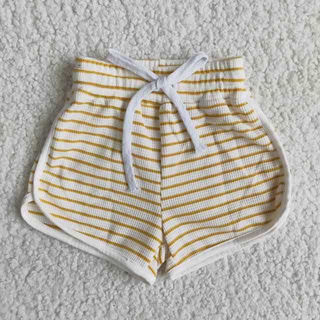 Kids Summer Cotton stripes yellow Girls Shorts