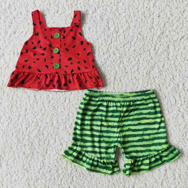 red sleeveless top and short pants girl's summer outfit