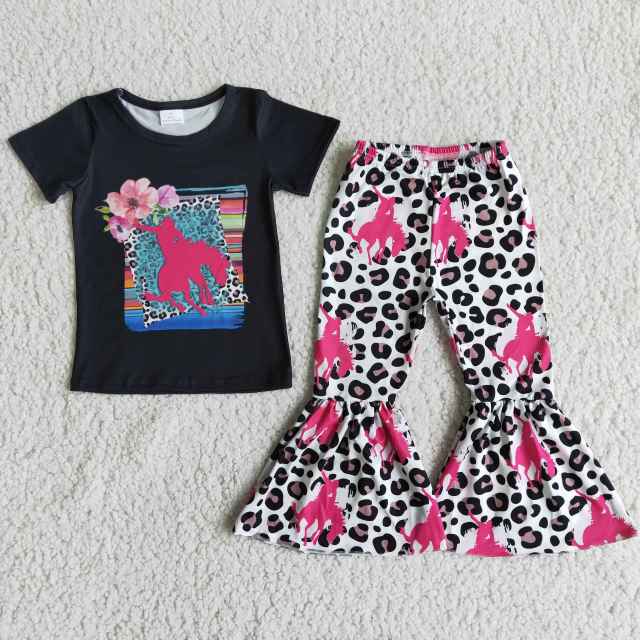 black horse bell bottom pants girl's outfit