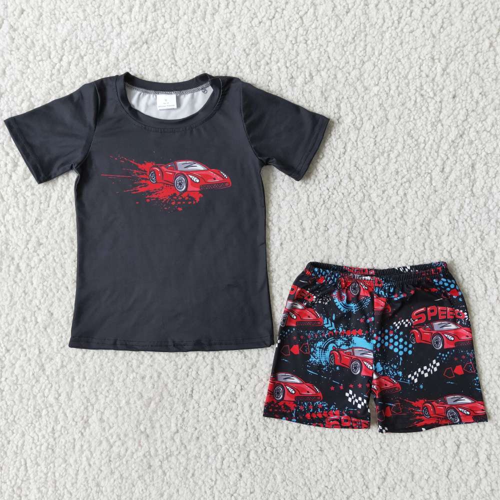 black car pattern top and short pants outfit