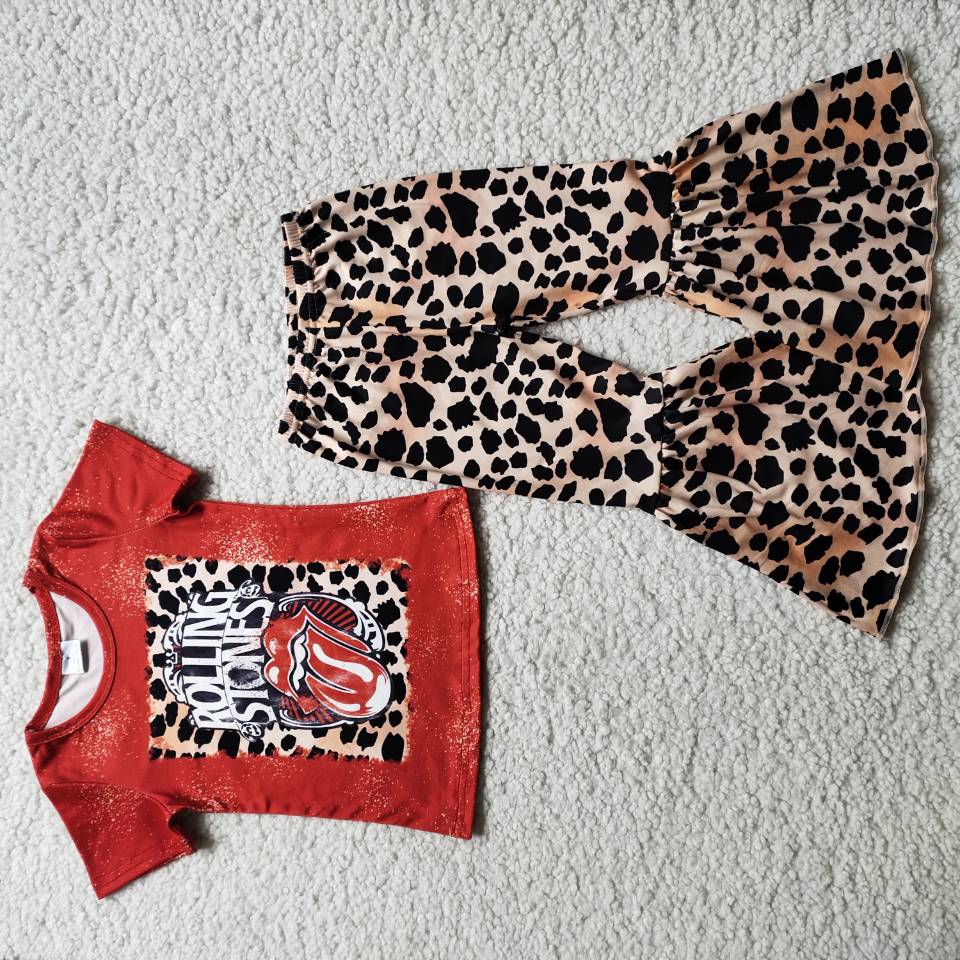 red leopard printshort sleeve pants set