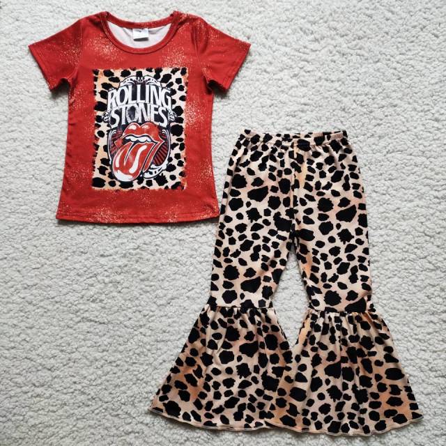 red leopard printshort sleeve pants set