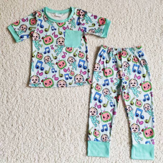 cartoon pocket short sleeve pants girl's outfit