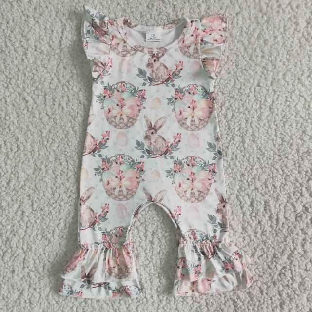 Easter Bunny girl‘s sleeveless flower romper