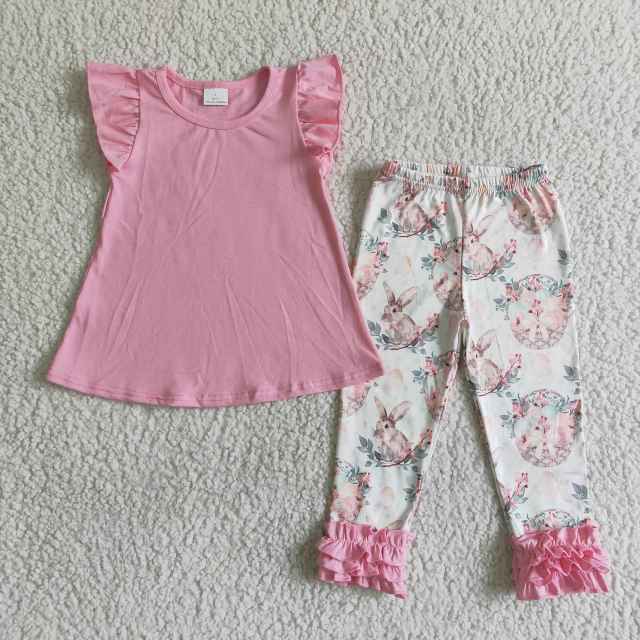 pink girl's short sleeve top and pants outfit kid's clothes