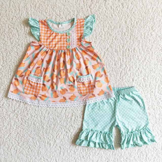 C2-13 summer girl's short sleeve and shorts outfit kid's clothes