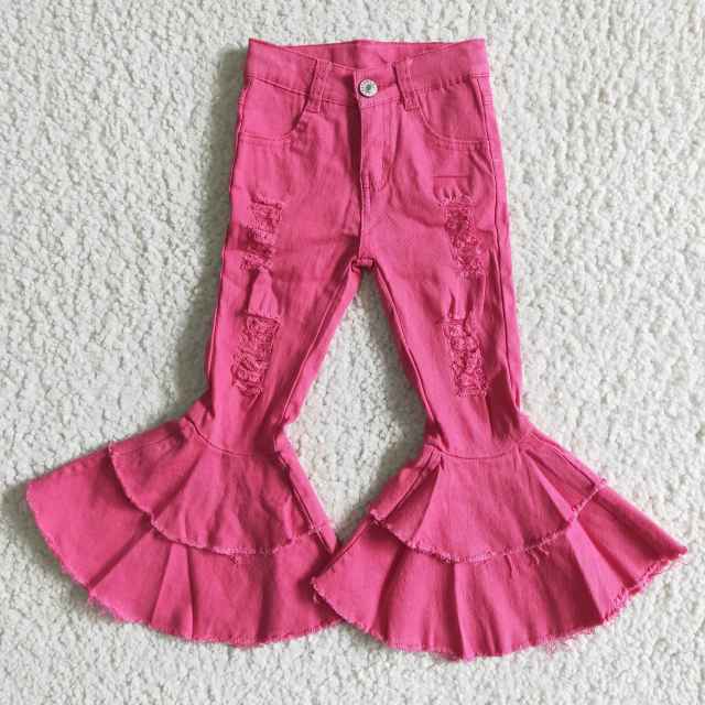 D14-14 baby girl clothing pink baby girl  bell bottom denim material  pants
