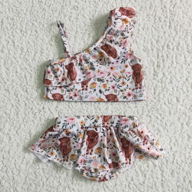 S0017  Kids Summer Outfits Sleeveless Top With Shorts 2 Pieces Cow Print Baby Fashion Clothes Girl Swimsuits