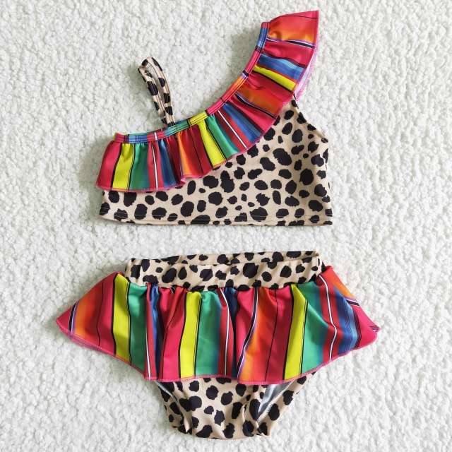 S0001 Kids Summer Clothes Sleeveless Top With Shorts Leopard Print Fashion Toddler Girl Swimsuits