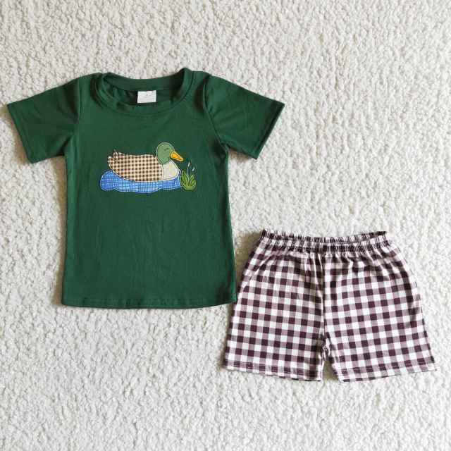 BSSO0007 Toddler Boy Summer Clothes Set Embroidery Cotton Top And Shorts Kids Boutique Outfits