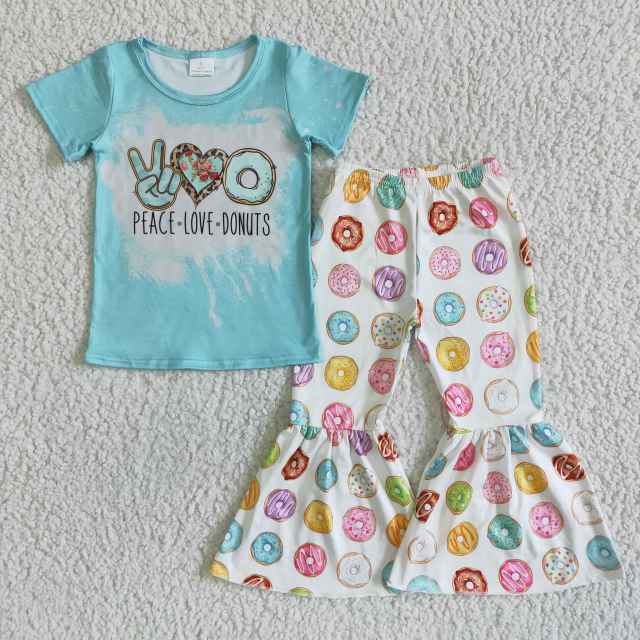A14-4Toddler Girl Clothes Spring Letter Print Top With Bell Bottom Pants 2 Pieces Kids Boutique Outfits