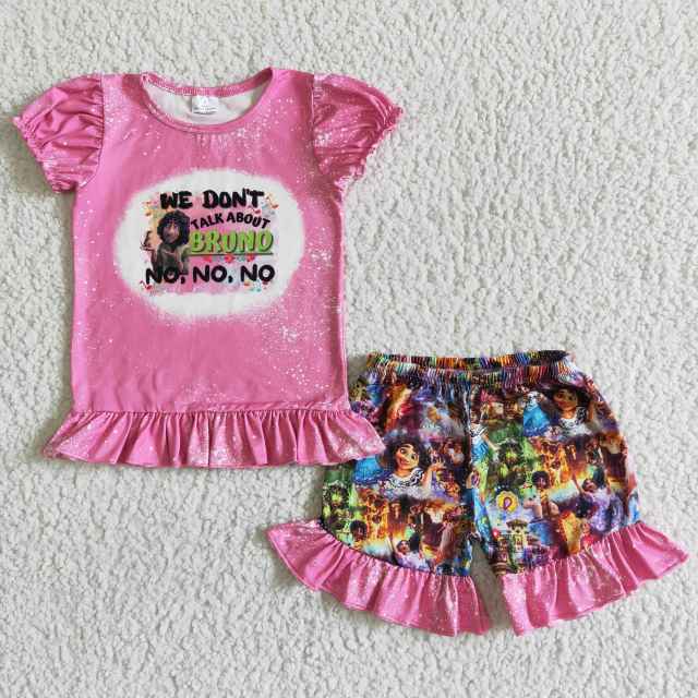 GSSO0006  Kids   Girl Outfits  Ruffle Sleeeve  Cartoon Clothes Set
