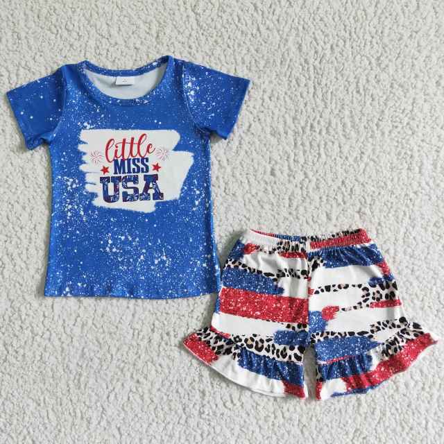 NC0005 Boutique Outfits For Girls Letter Print Top With Shorts 2 Pieces July 4Th Kids Clothes Set