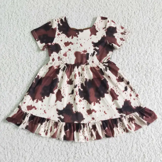 New Arrive Teenage Girls Clothing Short Sleeve Cow Print Milk Silk Baby Summer Dress