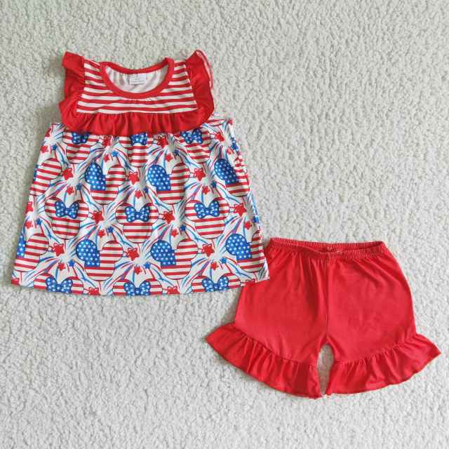 GSSO0055  kids girl clothes set 2 pieces July 4th outfits